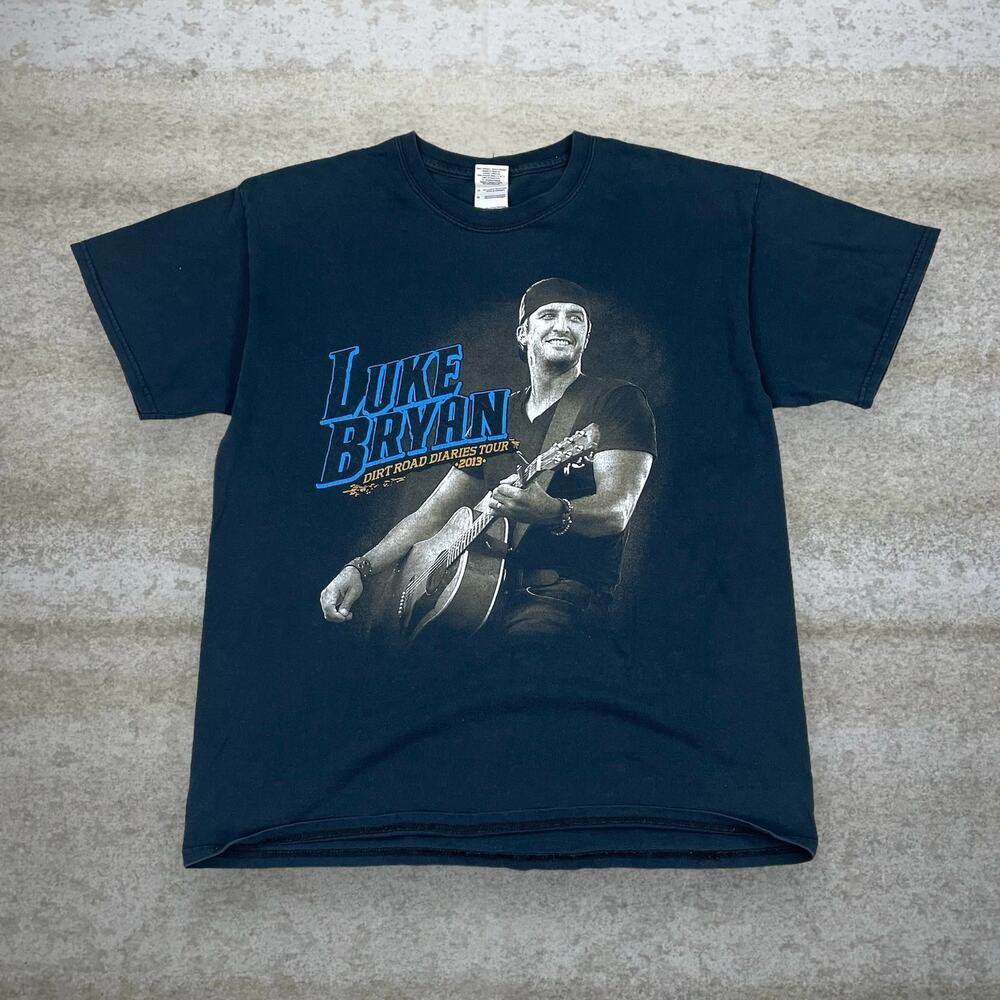 Vintage Y2K Luke Bryan Concert Shirt Mens L Black Dirt Road Diaries Short Sleeve